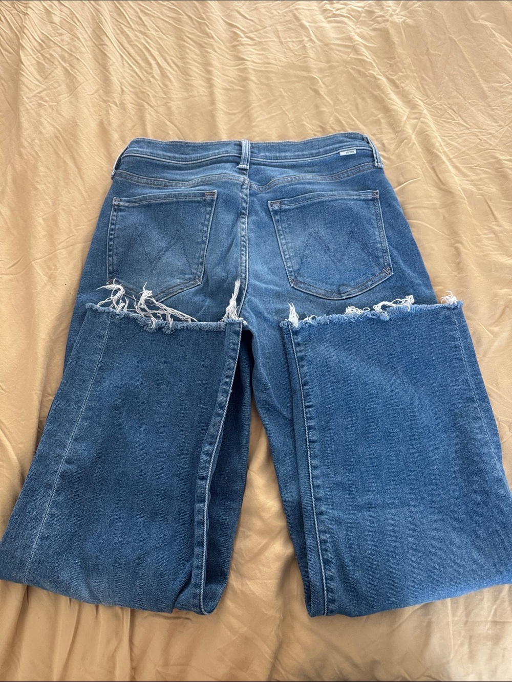 MOTHER Wide Leg Flare Jeans in Distressed Medium Blue - Picture 5 of 5